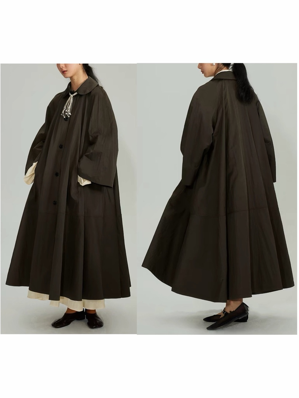 NWT Brown-Olive Dramatic A-Line Maxi Parachute Coat M/OS